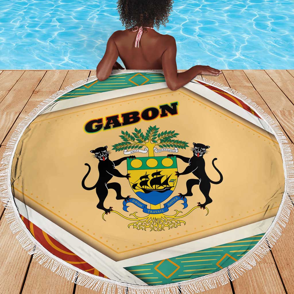Gabon Beach Blanket - National Coat of Arms and Tribal Pattern Map Design in Bold Colors