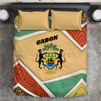 Gabon Bedding Set - National Coat of Arms and Tribal Pattern Map Design in Bold Colors