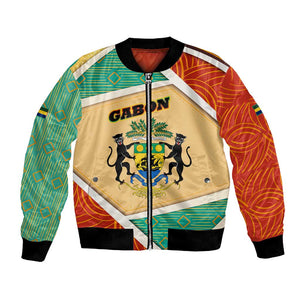 Gabon Bomber Jacket - National Coat of Arms and Tribal Pattern Map Design in Bold Colors