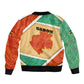 Gabon Bomber Jacket - National Coat of Arms and Tribal Pattern Map Design in Bold Colors