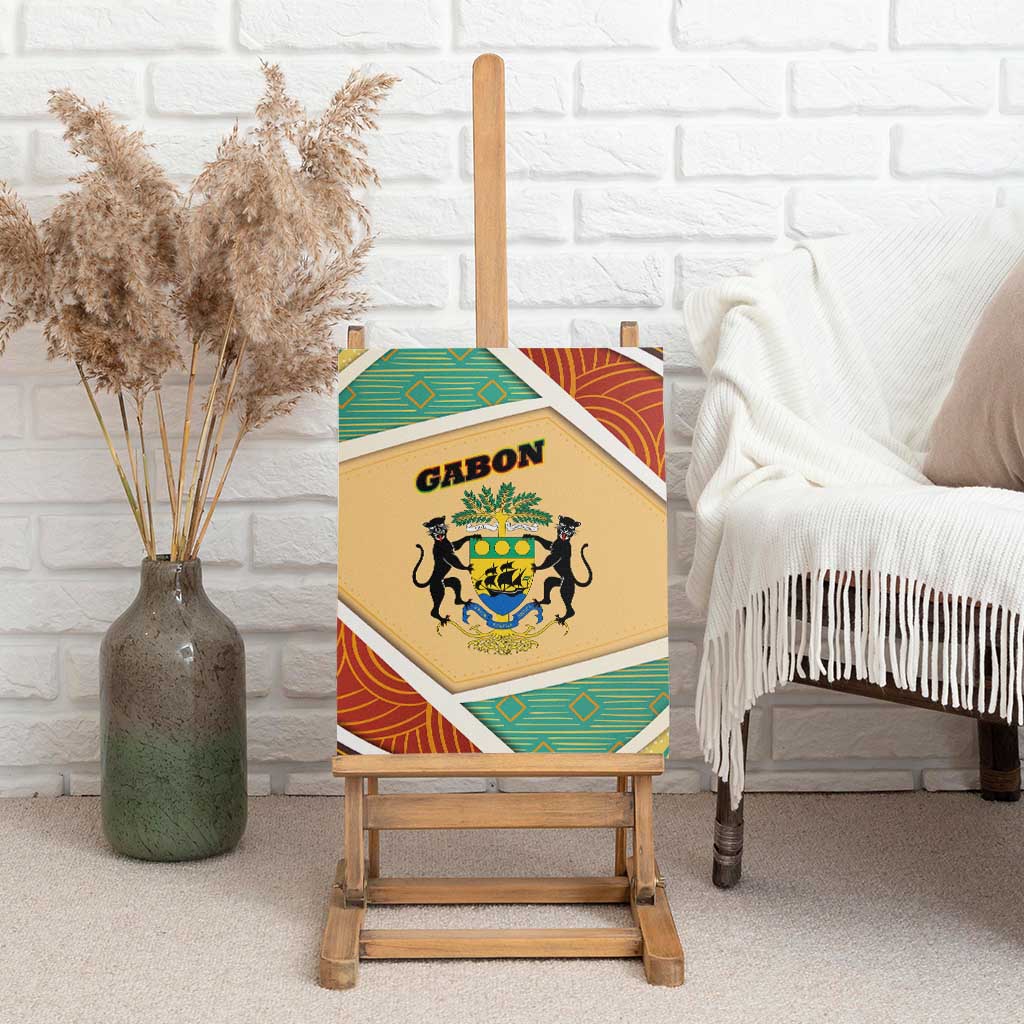 Gabon Canvas Wall Art - National Coat of Arms and Tribal Pattern Map Design in Bold Colors