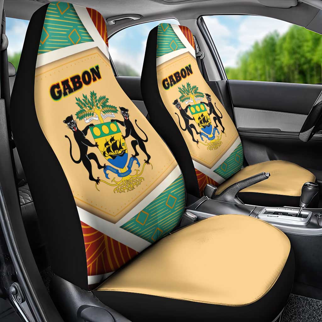 Gabon Car Seat Cover - National Coat of Arms and Tribal Pattern Map Design in Bold Colors