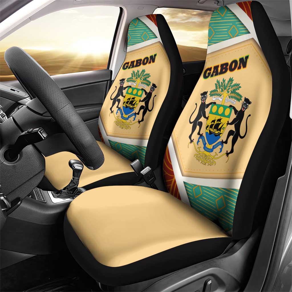 Gabon Car Seat Cover - National Coat of Arms and Tribal Pattern Map Design in Bold Colors