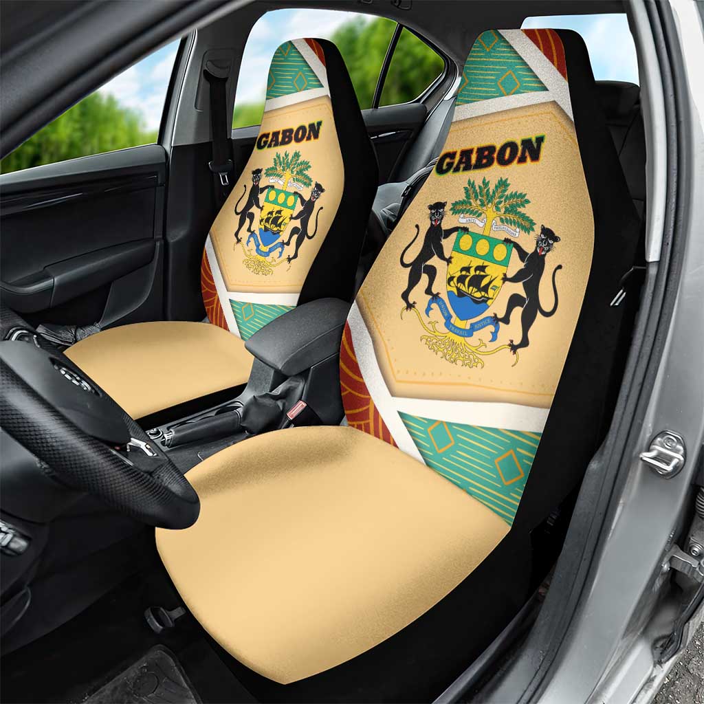 Gabon Car Seat Cover - National Coat of Arms and Tribal Pattern Map Design in Bold Colors