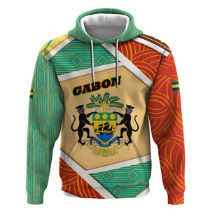 Gabon Hoodie - National Coat of Arms and Tribal Pattern Map Design in Bold Colors