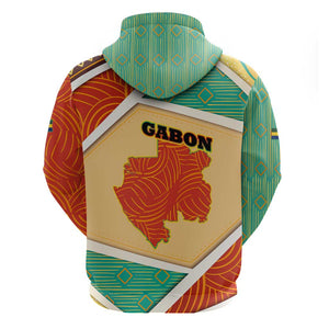 Gabon Hoodie - National Coat of Arms and Tribal Pattern Map Design in Bold Colors