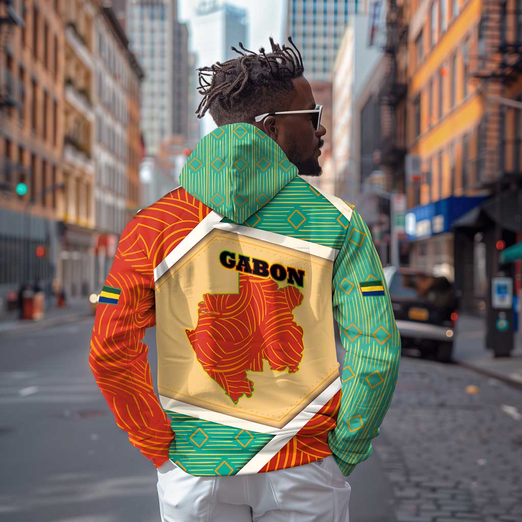 Gabon Hoodie - National Coat of Arms and Tribal Pattern Map Design in Bold Colors