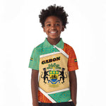 Gabon Kid Polo Shirt - National Coat of Arms and Tribal Pattern Map Design in Bold Colors