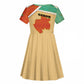 Gabon Kid Short Sleeve Dress - National Coat of Arms and Tribal Pattern Map Design in Bold Colors