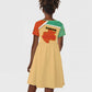 Gabon Kid Short Sleeve Dress - National Coat of Arms and Tribal Pattern Map Design in Bold Colors