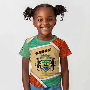 Gabon Kid T shirt - National Coat of Arms and Tribal Pattern Map Design in Bold Colors