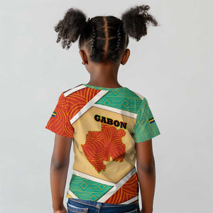 Gabon Kid T shirt - National Coat of Arms and Tribal Pattern Map Design in Bold Colors