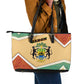 Gabon Leather Tote Bag - National Coat of Arms and Tribal Pattern Map Design in Bold Colors