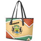 Gabon Leather Tote Bag - National Coat of Arms and Tribal Pattern Map Design in Bold Colors