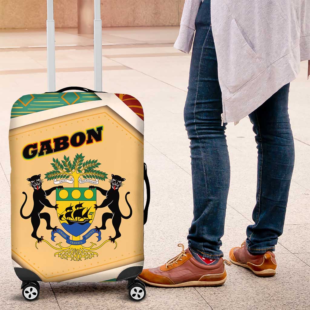 Gabon Luggage Cover - National Coat of Arms and Tribal Pattern Map Design in Bold Colors