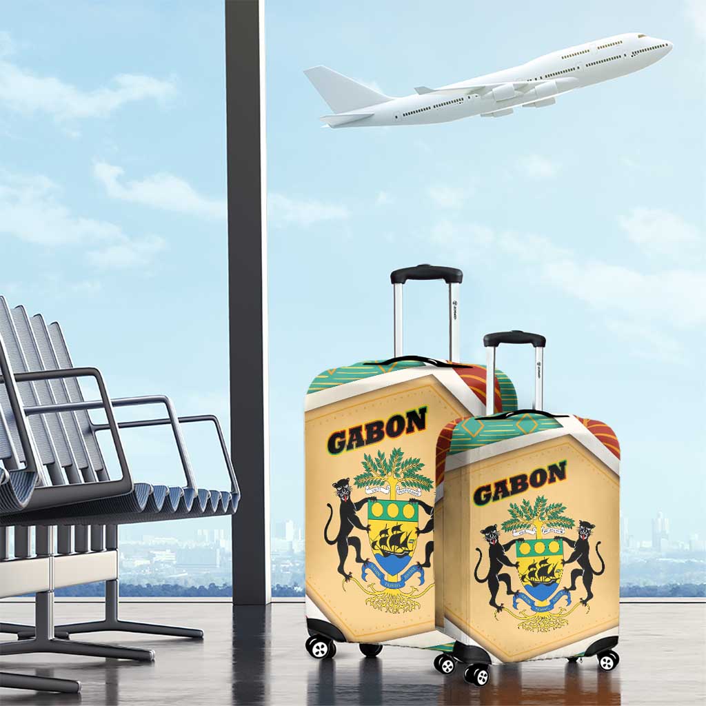 Gabon Luggage Cover - National Coat of Arms and Tribal Pattern Map Design in Bold Colors