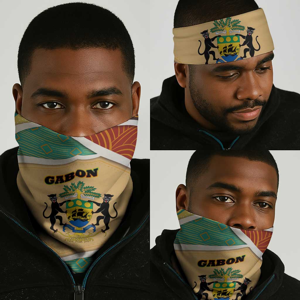 Gabon Neck Gaiter - National Coat of Arms and Tribal Pattern Map Design in Bold Colors TS04