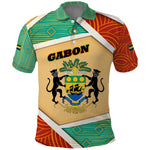 Gabon Polo Shirt - National Coat of Arms and Tribal Pattern Map Design in Bold Colors