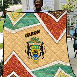 Gabon Quilt - National Coat of Arms and Tribal Pattern Map Design in Bold Colors