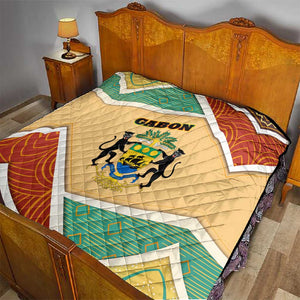 Gabon Quilt - National Coat of Arms and Tribal Pattern Map Design in Bold Colors