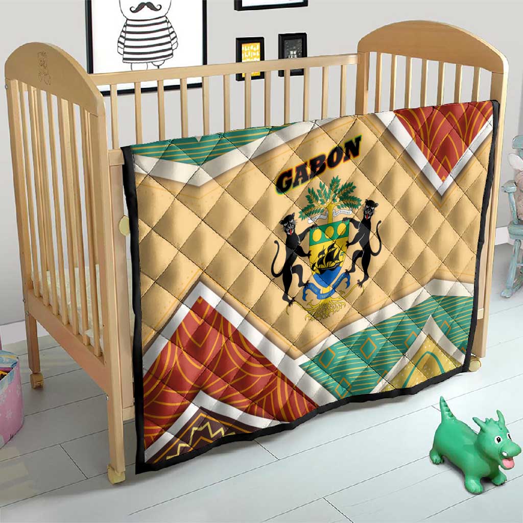 Gabon Quilt - National Coat of Arms and Tribal Pattern Map Design in Bold Colors