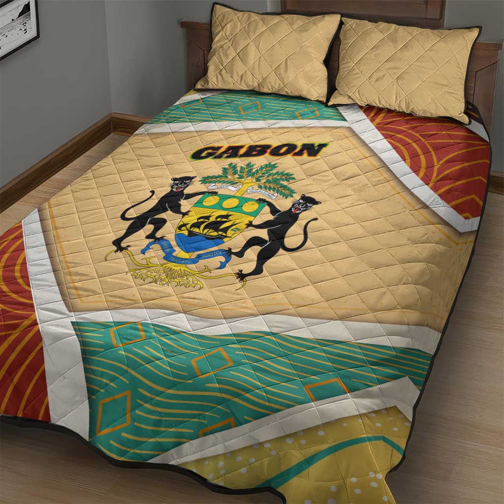 Gabon Quilt Bed Set - National Coat of Arms and Tribal Pattern Map Design in Bold Colors