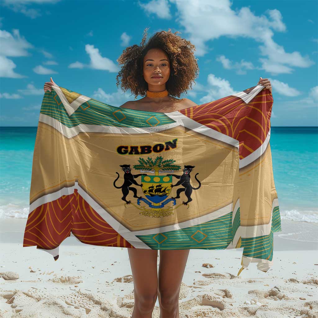 Gabon Sarong - National Coat of Arms and Tribal Pattern Map Design in Bold Colors