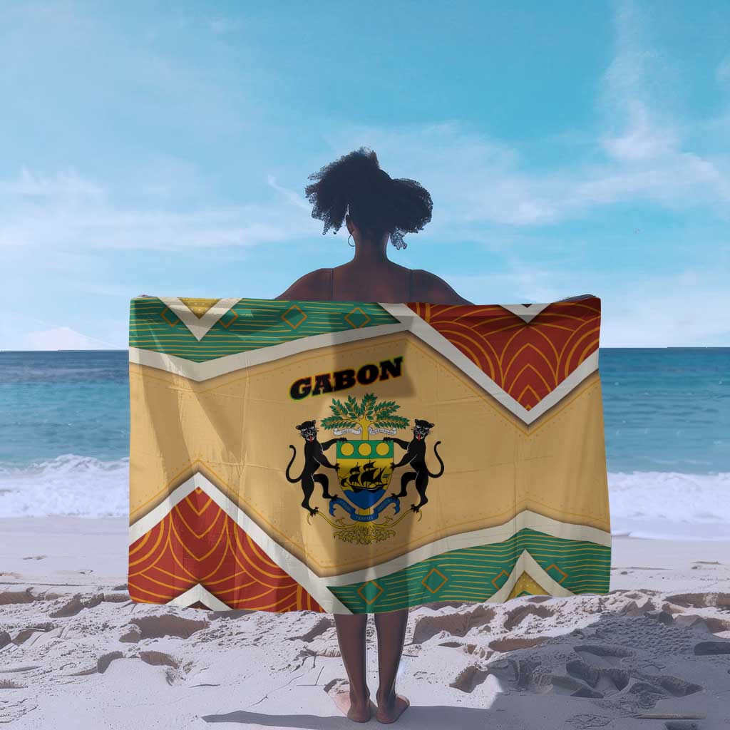 Gabon Sarong - National Coat of Arms and Tribal Pattern Map Design in Bold Colors