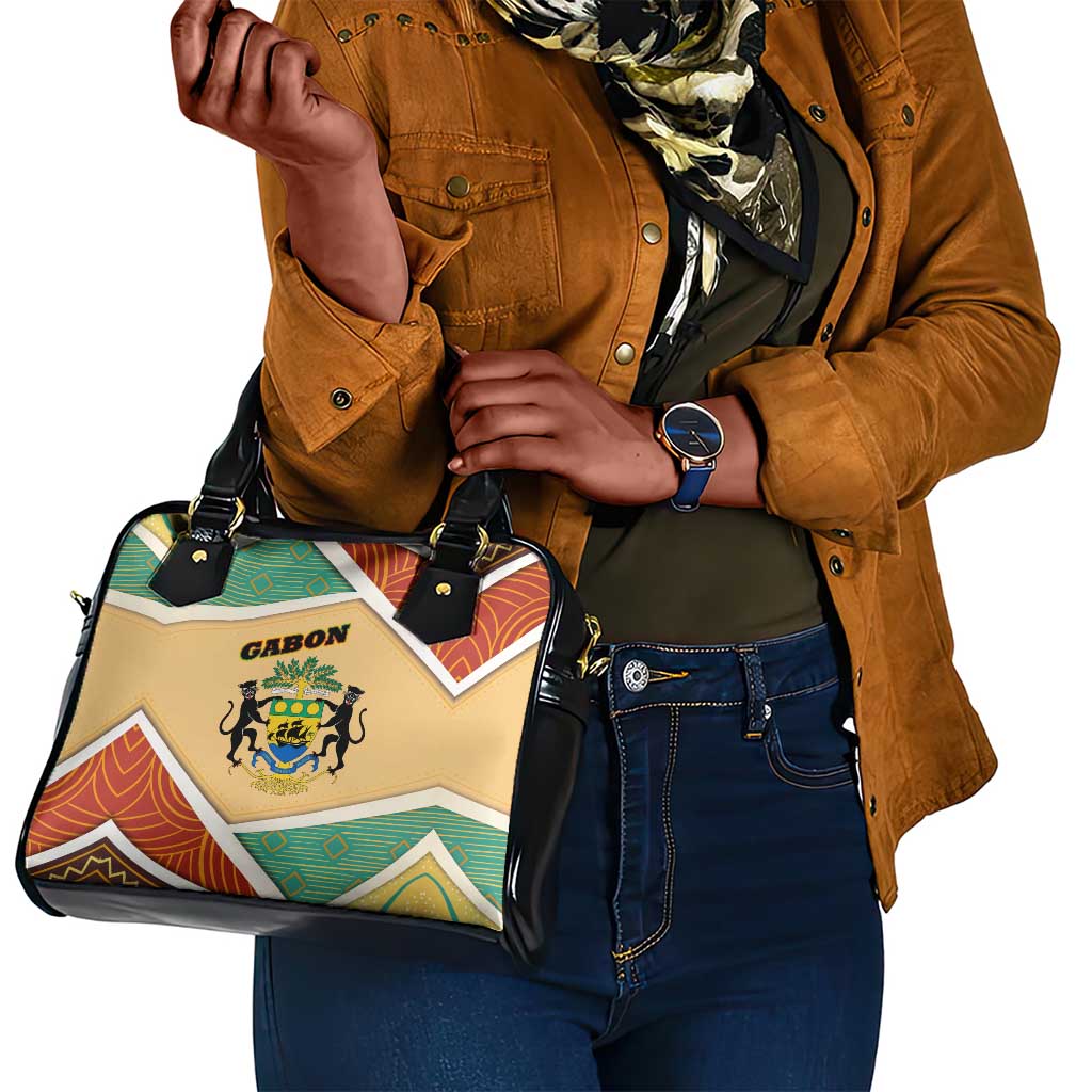 Gabon Shoulder Handbag - National Coat of Arms and Tribal Pattern Map Design in Bold Colors