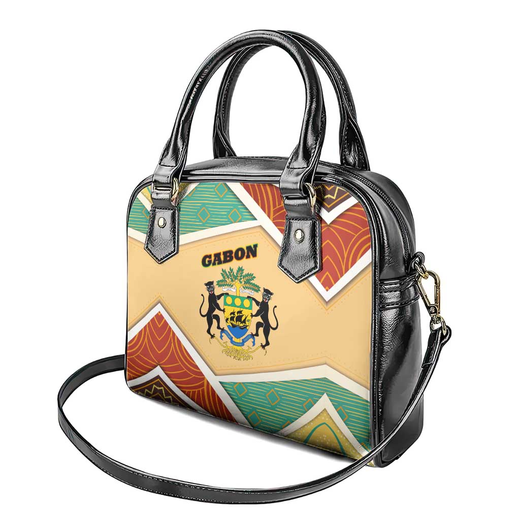 Gabon Shoulder Handbag - National Coat of Arms and Tribal Pattern Map Design in Bold Colors
