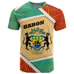 Gabon T shirt - National Coat of Arms and Tribal Pattern Map Design in Bold Colors