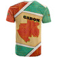 Gabon T shirt - National Coat of Arms and Tribal Pattern Map Design in Bold Colors