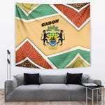 Gabon Tapestry - National Coat of Arms and Tribal Pattern Map Design in Bold Colors