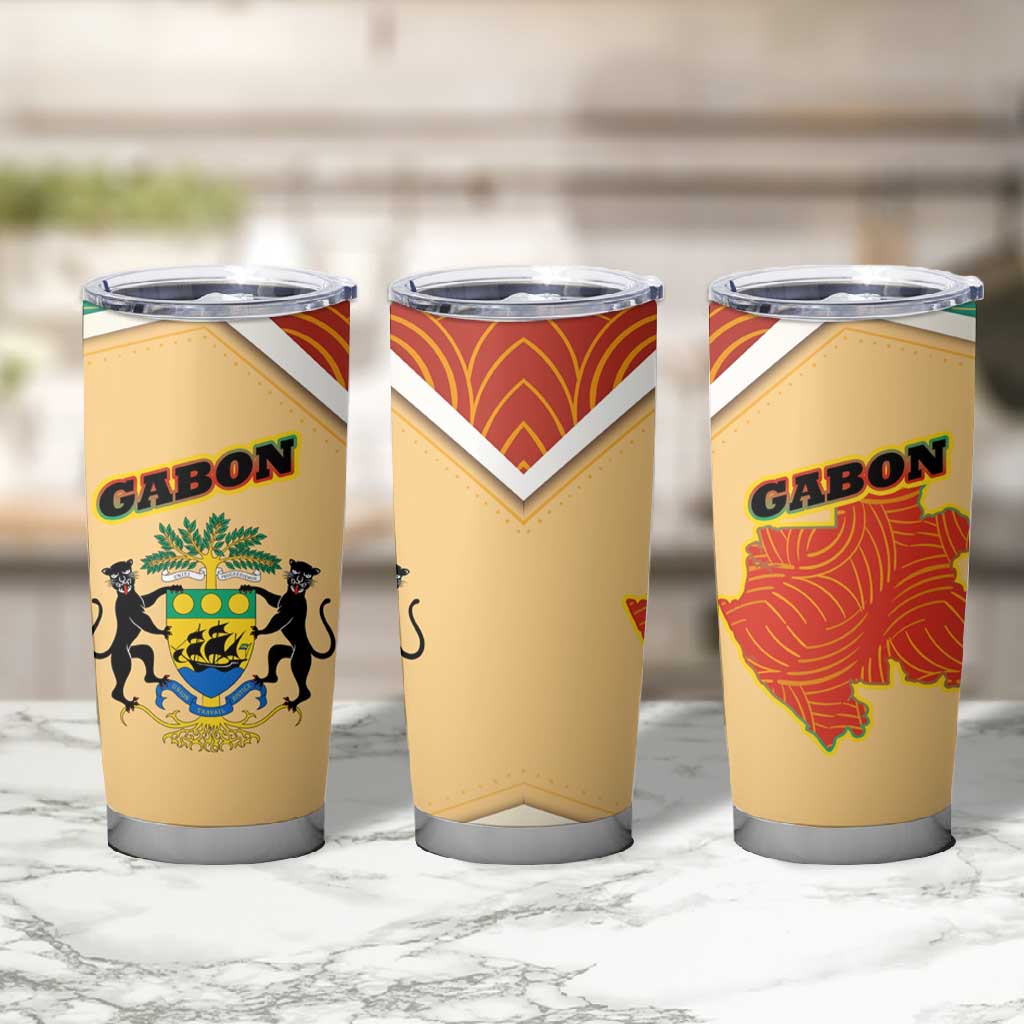 Gabon Tumbler Cup - National Coat of Arms and Tribal Pattern Map Design in Bold Colors