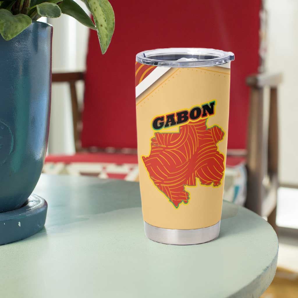 Gabon Tumbler Cup - National Coat of Arms and Tribal Pattern Map Design in Bold Colors