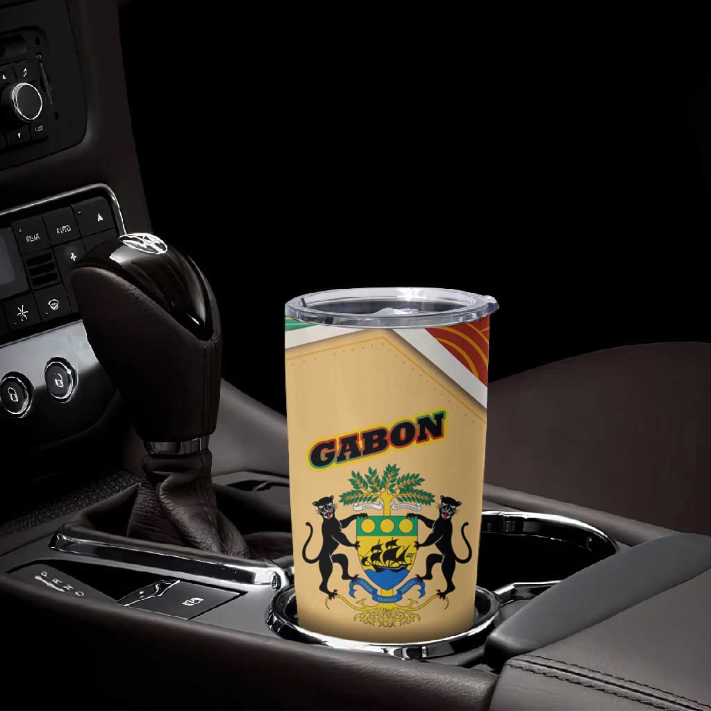 Gabon Tumbler Cup - National Coat of Arms and Tribal Pattern Map Design in Bold Colors
