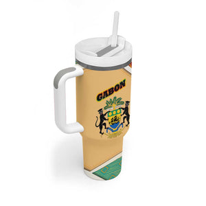 Gabon Tumbler With Handle - National Coat of Arms and Tribal Pattern Map Design in Bold Colors