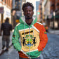 Gabon Zip Hoodie - National Coat of Arms and Tribal Pattern Map Design in Bold Colors