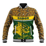 Gabon Baseball Jacket - Tribal Print and Fierce Panther Graphic in National Flag Colors