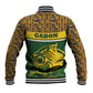 Gabon Baseball Jacket - Tribal Print and Fierce Panther Graphic in National Flag Colors