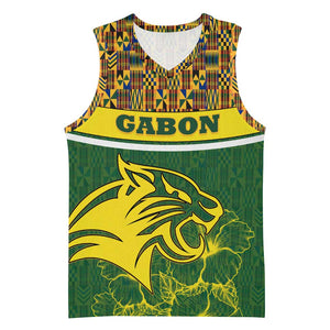 Gabon Basketball Jersey - Tribal Print and Fierce Panther Graphic in National Flag Colors TS04