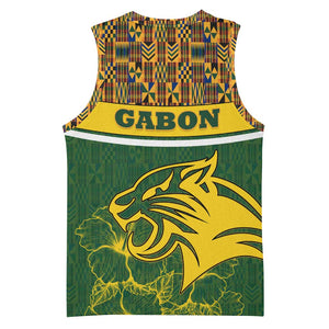 Gabon Basketball Jersey - Tribal Print and Fierce Panther Graphic in National Flag Colors TS04