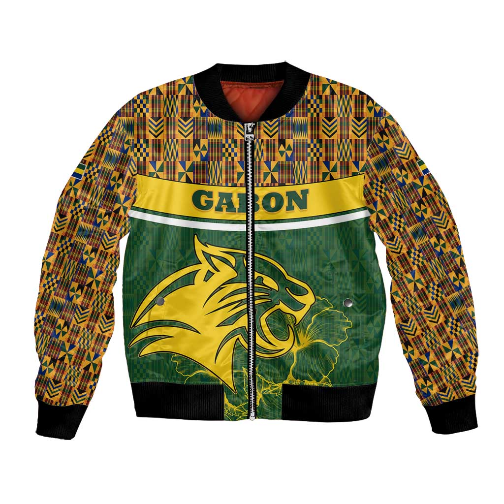 Gabon Bomber Jacket - Tribal Print and Fierce Panther Graphic in National Flag Colors