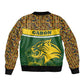 Gabon Bomber Jacket - Tribal Print and Fierce Panther Graphic in National Flag Colors