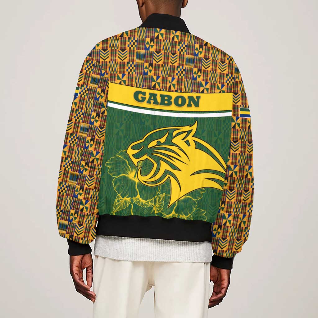Gabon Bomber Jacket - Tribal Print and Fierce Panther Graphic in National Flag Colors