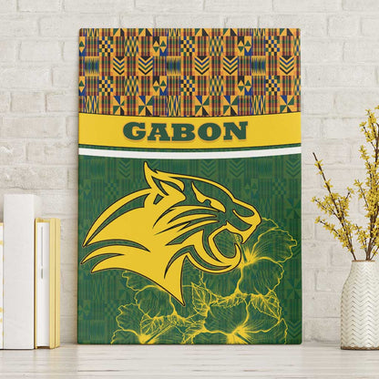 Gabon Canvas Wall Art - Tribal Print and Fierce Panther Graphic in National Flag Colors