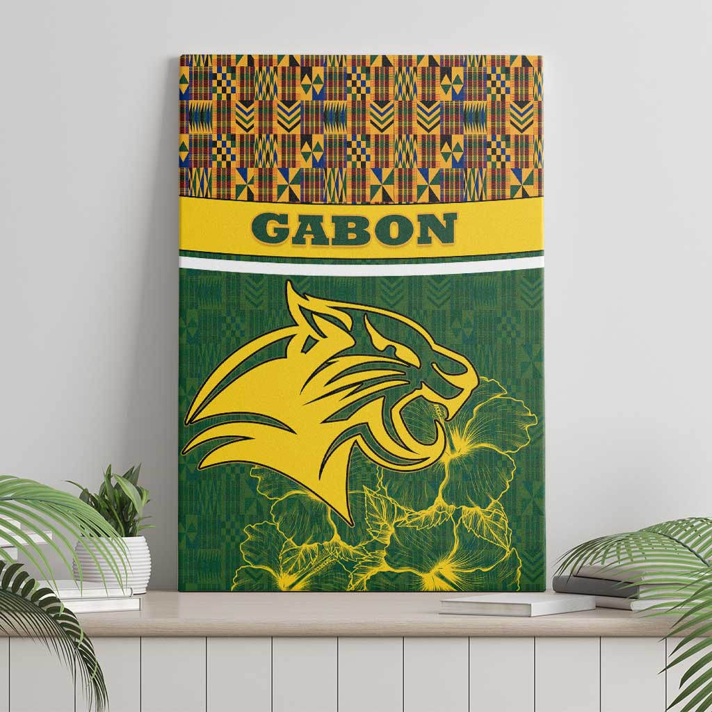 Gabon Canvas Wall Art - Tribal Print and Fierce Panther Graphic in National Flag Colors