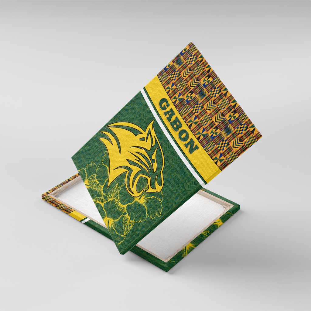 Gabon Canvas Wall Art - Tribal Print and Fierce Panther Graphic in National Flag Colors