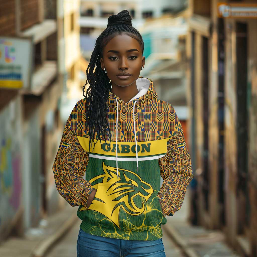 Gabon Hoodie - Tribal Print and Fierce Panther Graphic in National Flag Colors