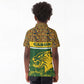Gabon Kid Polo Shirt - Tribal Print and Fierce Panther Graphic in National Flag Colors